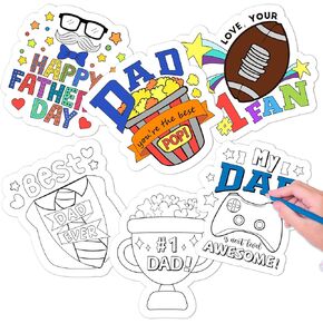 Color Your Own Father's Day Cards for Kids- 24Pcs Best Dad Ever Coloring Crafts Kit Bulk Happy Father's Day DIY Thankful Gift Cards Craft for Holiday Father's Day Classroom Home Fun Activities