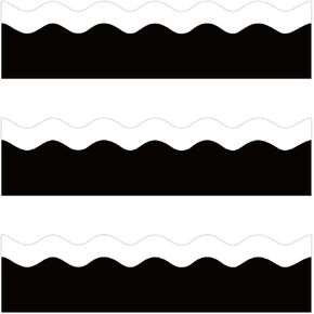 72 Feet Black White Wavy Line Border for Classroom Bulletin Board Desks School Office Home Wall Décoration