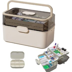 Zly First Aid Box ، حاوية الإسعافات الأولية ذات 3 مستويات فارغة مع مربع مصغرة ، ومنظم تخزين 11.2 بوصة ، وصناديق حرفية لتخزين مستلزمات الإسعافات الأولية الملحقات ، والحرف ، وأدوات الخياطة ، واللوازم الفنية