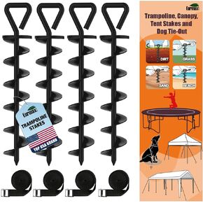 Eurmax USA Trampoline Stakes Heavy Duty Trampoline Parts Steel Stakes Anchor Kit for Trampolines Canopy Anchor Dog Tie Out Stakes -Set of 4 Bonus 4 Strong Belt(Orange)