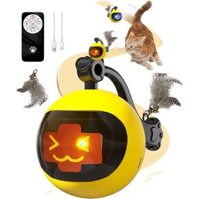 Automatic Fast Moving Cat Ball Toy Feather, Interactive Cat Toys for Indoor Cats, Chirping Bird & Colorful Twinkling Light, Electric RC Juguetes para Gatos, Funny Pet Toys