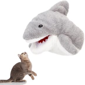 Cat Wrestling Toy Puppet - Bite-Resistant Cat Wrestling Glove for Safe Interactive Play, Pet Hand Puppets Plush Animal Toys for Kitten & Puppy (MST-Shark2)