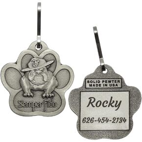 Indiana Metal Craft US Marine Corps Personalized Semper Fido Pet Tag Solid Pewter Made in USA