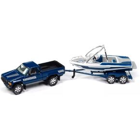 1/64 Johnny Lightning 1985 SR-5 Pickup with Speed Boat Trailer (Blue) Diecast Models - JLSP399
