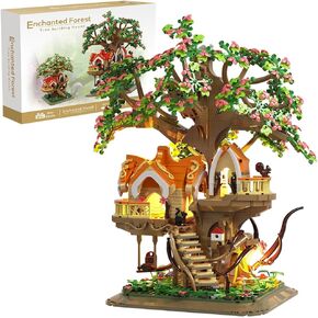 Forest Tree Building House Blocks Set with LED, Creative Toy for Adults Teen 14+, Mini Brick 1877pcs