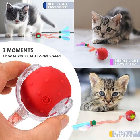 Interactive Cat Toys for Bored Indoor Cats, Chirping & Motion-Activated Cat Toys, Fun Gift for Cats with 2 Speed Settings & 3 Modes, USB Rechargeable,Red in Saudi Arabia