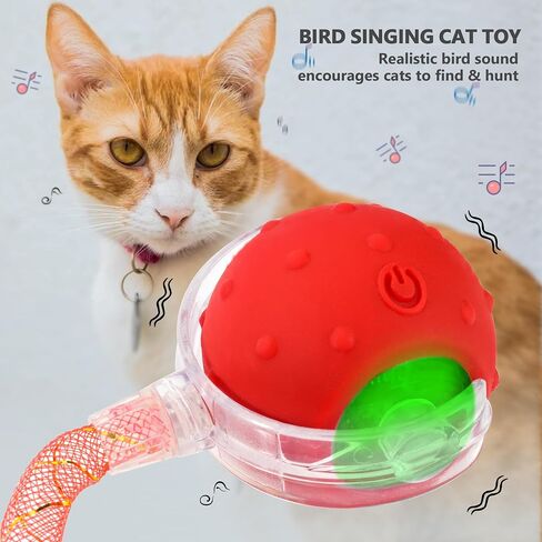 Interactive Cat Toys for Bored Indoor Cats, Chirping & Motion-Activated Cat Toys, Fun Gift for Cats with 2 Speed Settings & 3 Modes, USB Rechargeable,Red in Saudi Arabia