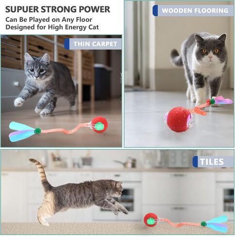 Interactive Cat Toys for Bored Indoor Cats, Chirping & Motion-Activated Cat Toys, Fun Gift for Cats with 2 Speed Settings & 3 Modes, USB Rechargeable,Red in Saudi Arabia