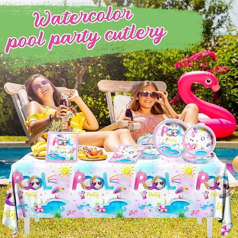 Pool Party Supplies,Pink Pool Birthday Tableware Decorations Pool Party Plates Summer Theme Napkins Beach Ball Tablecloth for Hawaii Party Decoration in Saudi Arabia