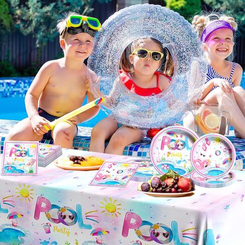 Pool Party Supplies,Pink Pool Birthday Tableware Decorations Pool Party Plates Summer Theme Napkins Beach Ball Tablecloth for Hawaii Party Decoration in Saudi Arabia