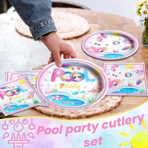 Pool Party Supplies,Pink Pool Birthday Tableware Decorations Pool Party Plates Summer Theme Napkins Beach Ball Tablecloth for Hawaii Party Decoration in Saudi Arabia