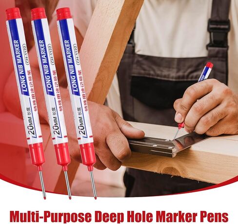 BEWUDY 6PCS Long Head Hole Deep Marker Asser ، علامات البناء المقاومة للماء ، أداة وضع علامات دائمة على الأقلام الحبر النجار لبنائدي النجارين (RED) in Kuwait