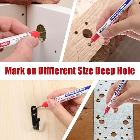 BEWUDY 6PCS Long Head Hole Deep Marker Asser ، علامات البناء المقاومة للماء ، أداة وضع علامات دائمة على الأقلام الحبر النجار لبنائدي النجارين (RED) in Kuwait