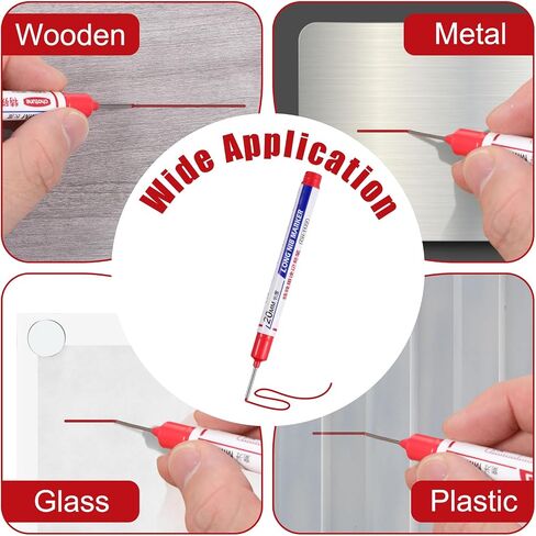 BEWUDY 6PCS Long Head Hole Deep Marker Asser ، علامات البناء المقاومة للماء ، أداة وضع علامات دائمة على الأقلام الحبر النجار لبنائدي النجارين (RED) in Kuwait