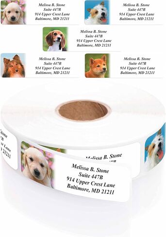Modern Dogs Rolled Address Labels/Roll of 250 Personalized Return Address Labels/Designer Return Address Stickers in Elegant Plastic Dispenser in Kuwait