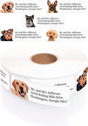 Modern Dogs Rolled Address Labels/Roll of 250 Personalized Return Address Labels/Designer Return Address Stickers in Elegant Plastic Dispenser in Kuwait