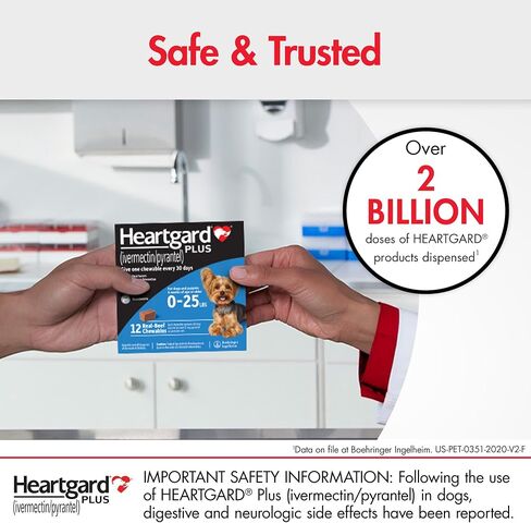Heartgard® Plus (Idermectin/Pyrantel) مضغ البيئة الحقيقية للكلاب التي يصل إلى 25 رطلاً (الصندوق الأزرق) 6 أشهر من المضغ (أمراض القشرة الوقائية) in Saudi Arabia