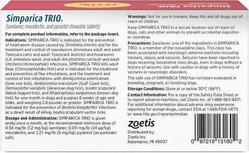 Simparica Trio (sarolaner, moxidectin, and pyrantel chewable Tablets) Chewables for Dogs, 48 mg/tab, 44.1-88 lbs, (Green), 6 Tablets in Saudi Arabia