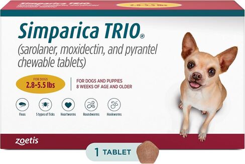 Simparica Trio (sarolaner, moxidectin, and pyrantel chewable Tablets) Chewables for Dogs, 48 mg/tab, 44.1-88 lbs, (Green), 6 Tablets in Saudi Arabia