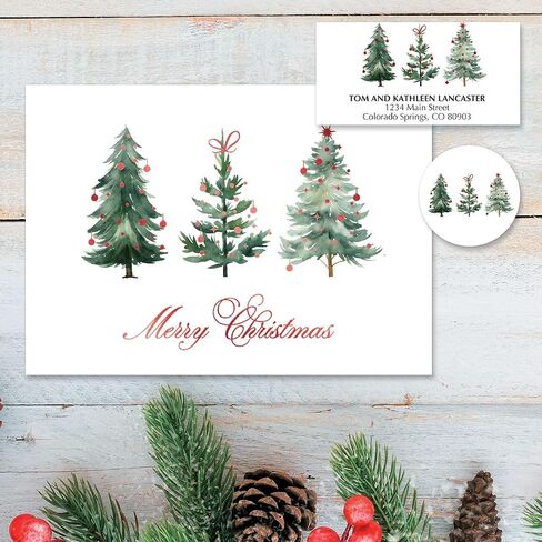 Current Christmas Forest Deluxe Personalized Address Labels - Set of 48, Self-Adhesive, Flat-Sheet Labels, 1" x 2 1/4", Holiday and Christmas Stationery in Kuwait