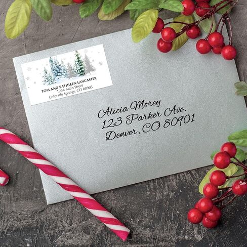 Current Christmas Forest Deluxe Personalized Address Labels - Set of 48, Self-Adhesive, Flat-Sheet Labels, 1" x 2 1/4", Holiday and Christmas Stationery in Kuwait