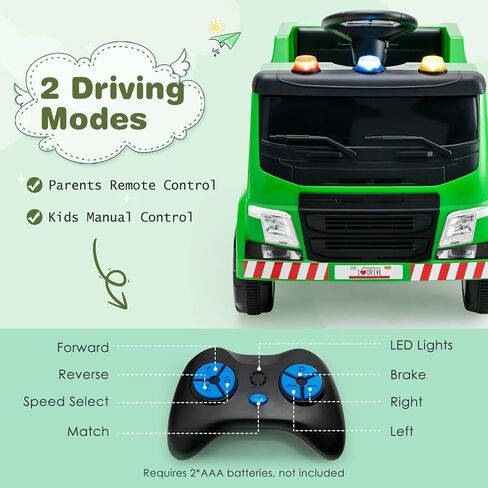 Costzon Ride On Car ، شاحنة قمامة بإعادة تدوير بطارية 12 فولت مع التحكم عن بعد ، أضواء التحذير ، الموسيقى ، القرن ، 6 إكسسوارات إعادة التدوير ، ركوب على لعبة الشاحنة للأطفال من 3 إلى 8 سنوات (أخضر) in Saudi Arabia