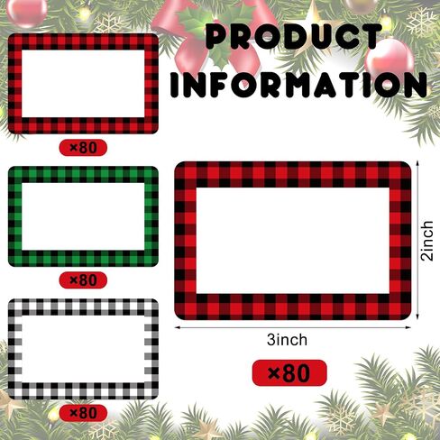 Whaline 240Pcs Christmas Name Tag Stickers Buffalo Plaid Gift Labels 3 Colors Xmas Paper Gift Tag Sticker Self-Adhesive for Winter Holiday Birthday Wrap Decor, 2 x 3 in in Saudi Arabia