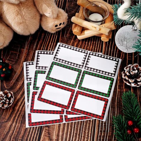Whaline 240Pcs Christmas Name Tag Stickers Buffalo Plaid Gift Labels 3 Colors Xmas Paper Gift Tag Sticker Self-Adhesive for Winter Holiday Birthday Wrap Decor, 2 x 3 in in Saudi Arabia