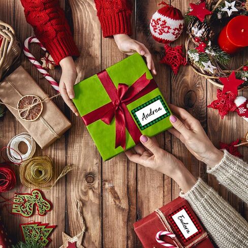 Whaline 240Pcs Christmas Name Tag Stickers Buffalo Plaid Gift Labels 3 Colors Xmas Paper Gift Tag Sticker Self-Adhesive for Winter Holiday Birthday Wrap Decor, 2 x 3 in in Saudi Arabia