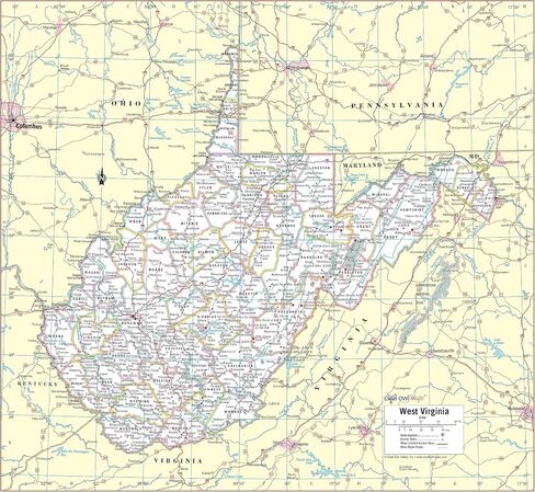 خرائط البومة الباردة خريطة جدار ولاية فرجينيا الغربية ملصق طباعة كبير - مغلفة in Saudi Arabia