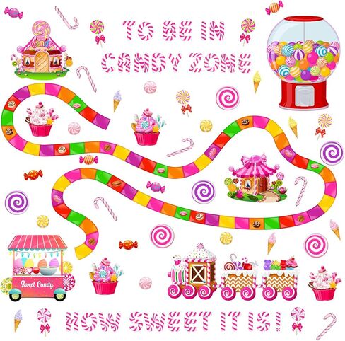 مجموعة ديكور لوحة نشرة الآيس كريم من Outus Candyland تزيين الفصول الدراسية قطع آيس كريم كاندي لاند مع نقاط غراء للحلوى وحفلات أعياد الميلاد والفصول المدرسية ومستلزمات مكتب المدرسة وديكور الهالوين (كاندي لاند) in Kuwait