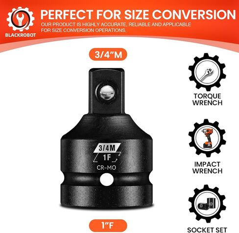 1/2"F To 3/4"M Impact Socket Adapter, Cr-Mo Steel Exceeds ANSI Standards, Square Drive Reducer for Impact Driver Wrench in Kuwait