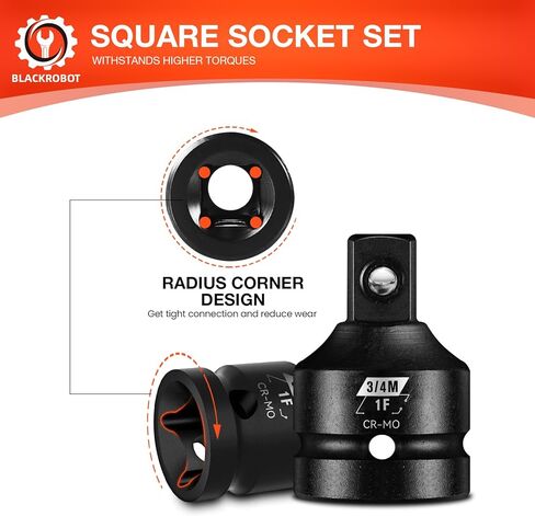 1/2"F To 3/4"M Impact Socket Adapter, Cr-Mo Steel Exceeds ANSI Standards, Square Drive Reducer for Impact Driver Wrench in Kuwait