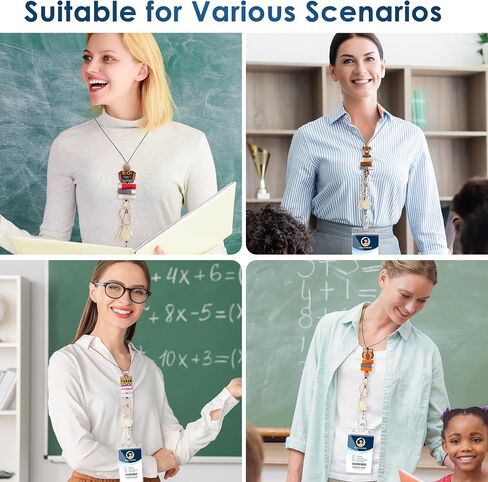 2025 Teacher Lanyards with ID Holder - Cute Pencil Book Silicone Beaded Retractable ID Card Lanyard, Detachable Lanyard with Transparent Card Holder Set Gifts for Women in Saudi Arabia