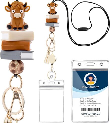 2025 Teacher Lanyards with ID Holder - Cute Pencil Book Silicone Beaded Retractable ID Card Lanyard, Detachable Lanyard with Transparent Card Holder Set Gifts for Women in Saudi Arabia
