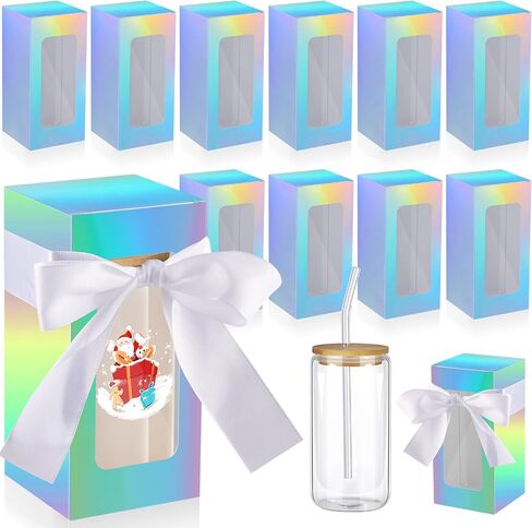 Fulmoon 12 Sets Sublimation Glass Cup Boxes Thank You Glass Bottle Boxes with Ribbon Gift Wrap Gaine for Birthday Wedding Party Shipping Blanks Sublimation Gift Wrapping(Coquette Pink) in Saudi Arabia
