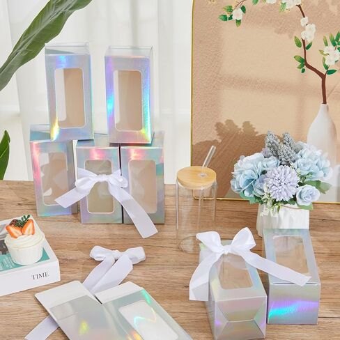 Fulmoon 12 Sets Sublimation Glass Cup Boxes Thank You Glass Bottle Boxes with Ribbon Gift Wrap Gaine for Birthday Wedding Party Shipping Blanks Sublimation Gift Wrapping(Coquette Pink) in Saudi Arabia