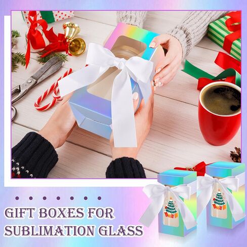 Fulmoon 12 Sets Sublimation Glass Cup Boxes Thank You Glass Bottle Boxes with Ribbon Gift Wrap Gaine for Birthday Wedding Party Shipping Blanks Sublimation Gift Wrapping(Coquette Pink) in Saudi Arabia