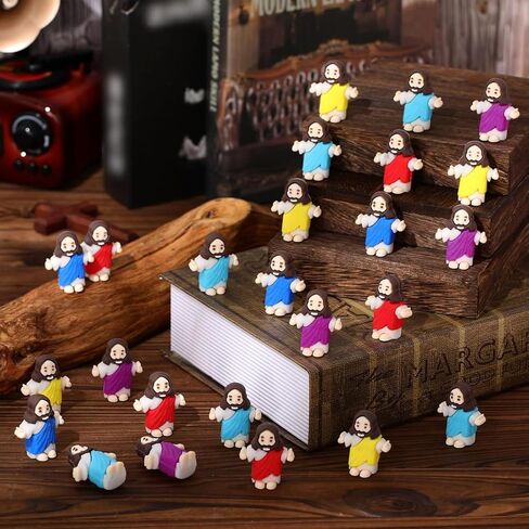 Barydat 25 Pcs Little Jesus Figures Baby Mini Jesus Figurines Bulk to Hide and Seek Tiny Miniature Christ Savior Figurine Toy Religious Gift for Easter Egg Stuffer Sunday School Baptism, Multicolor in Kuwait