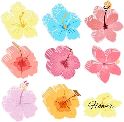 Summer Hawaiian Flower Shaped Paper Die Cutouts 64 pcs Tropical Colorful Watercolor Flowers Bulletin Boar Decorations for Classroom School Birthday Party (Color2) in Saudi Arabia