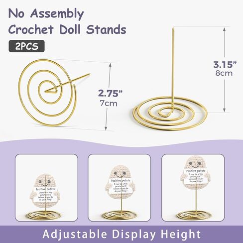 QingVoTool Crochet Doll Stands 2Pcs, Stuffed Animal Display Stands, Metal Amigurumi Crochet Display Stands for Emotional Support Positive Crochet Animals Potato Turtle Motivational Desk Decor, Gold in Kuwait
