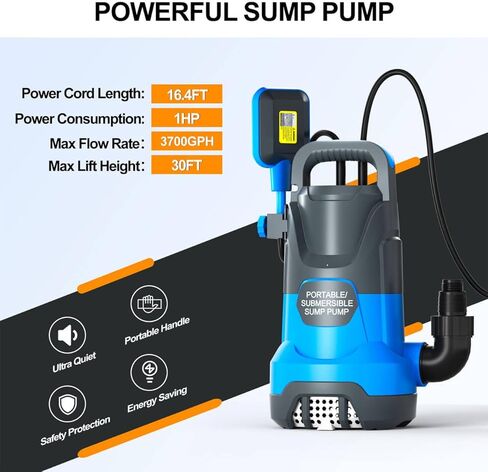 مضخة غاطسة 3/4 HP 2500 GPH مضخة إزالة المياه المساعدة مع محولات in Kuwait