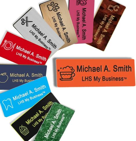 LHS My Business | Magnetic Name Tags - Custom Engraved Orange Plastic Badge with Black Lettering Personalized - B11 in Kuwait
