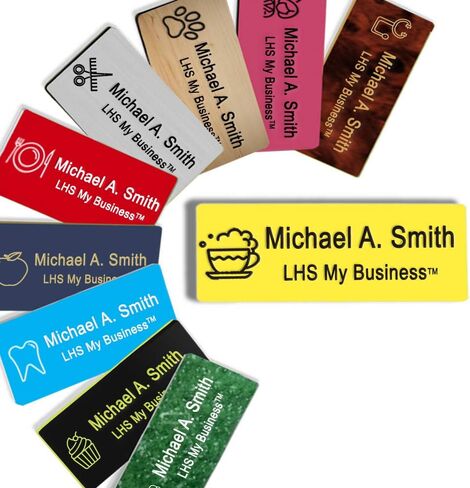 LHS My Business | Magnetic Name Tags - Custom Engraved Orange Plastic Badge with Black Lettering Personalized - B11 in Kuwait