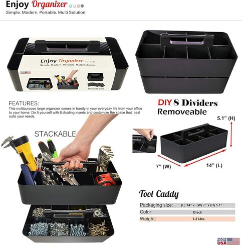 -الصادي المحمول ، مقاطع DIY ، 8 مقصورات ، منظم الأعمال المنزلي للمكاتب المدرسية ، سلة محمولة مع مقبض مصنوع في الولايات المتحدة الأمريكية (3 حزمة ، Mint/Pink/Lavender) in Kuwait