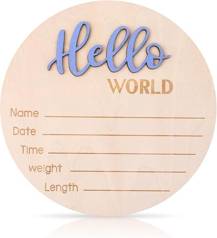 Baby Announcement Sign, 5.9 Inch Wooden Hello World Newborn Welcome Sign Birth Announcement Name Plate for Hospital Nursery (Blue Cashmere) in Saudi Arabia