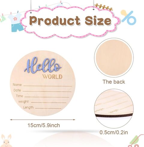 Baby Announcement Sign, 5.9 Inch Wooden Hello World Newborn Welcome Sign Birth Announcement Name Plate for Hospital Nursery (Blue Cashmere) in Saudi Arabia
