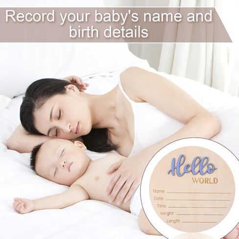 Baby Announcement Sign, 5.9 Inch Wooden Hello World Newborn Welcome Sign Birth Announcement Name Plate for Hospital Nursery (Blue Cashmere) in Saudi Arabia