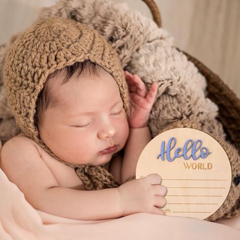 Baby Announcement Sign, 5.9 Inch Wooden Hello World Newborn Welcome Sign Birth Announcement Name Plate for Hospital Nursery (Blue Cashmere) in Saudi Arabia
