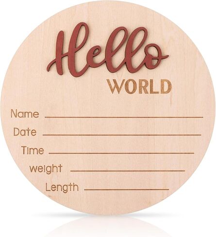 Baby Announcement Sign, 5.9 Inch Wooden Hello World Newborn Welcome Sign Birth Announcement Name Plate for Hospital Nursery (Blue Cashmere) in Saudi Arabia